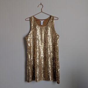 Alice + Olivia 100% Silk Lined Gold Sequin Mini Shift Dress
